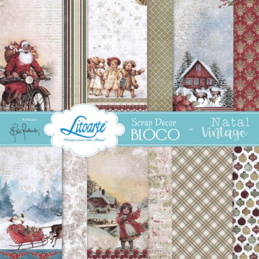 Bloco de Papel Litoarte SBXVN-001 15x15cm Natal Vintage - Palácio da Arte