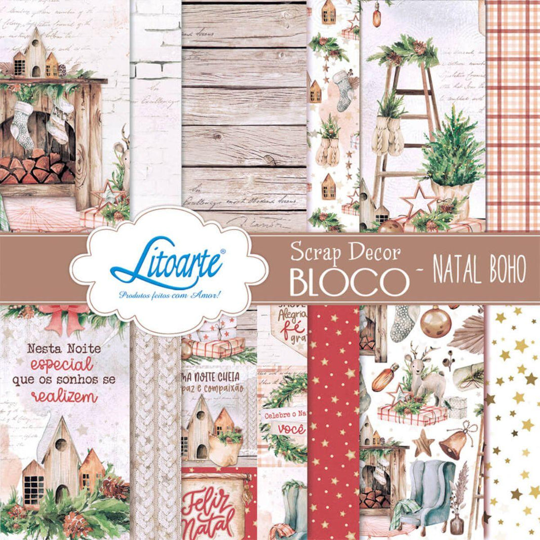 Bloco de Papel Litoarte SBXVN-003 15x15cm Natal Boho - Palácio da Arte