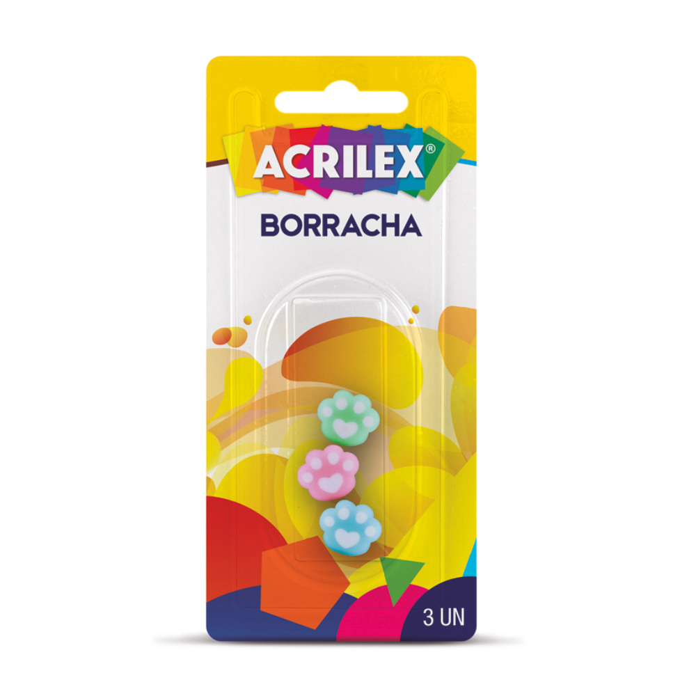 Borracha Escolar Pata de Gato Acrilex 2cm com 3 unidades Colorida - Palácio da Arte