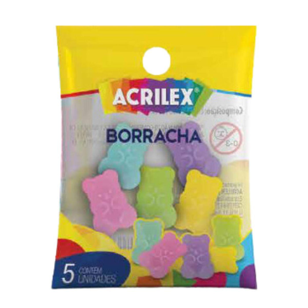 Borracha Escolar Ursinhos Acrilex 2x1,3cm com 5 unidades Colorida - Palácio da Arte