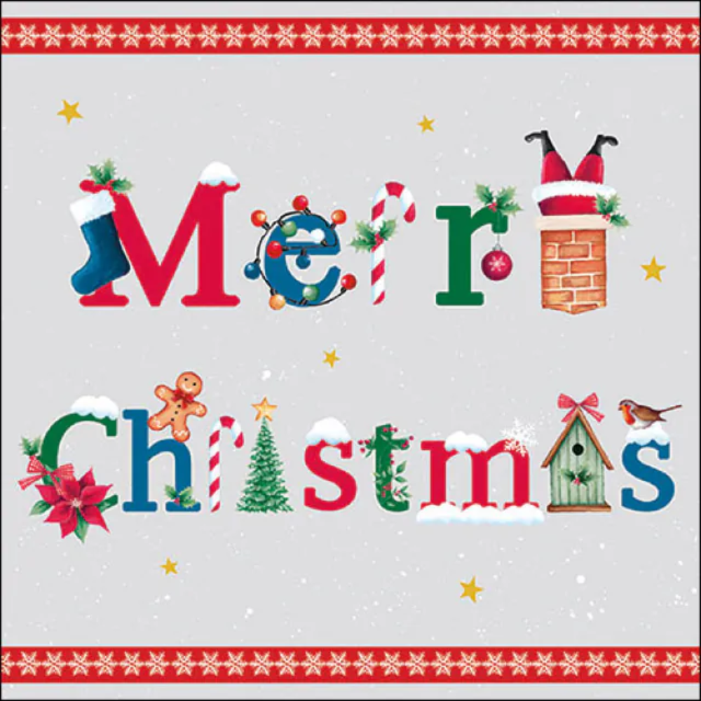 Guardanapo de Papel Decoupage 33x33 33320205 Natal Merry Message Grey