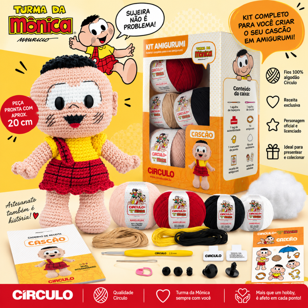 Kit Amigurumi Turma da Mônica Círculo Cor 05 Cascão