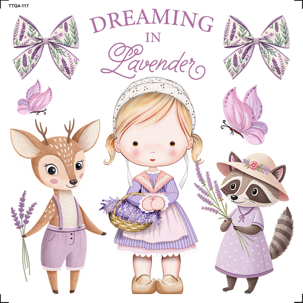 Transfer Têxtil 13,5x13,5cm TTQ4-117 Menina Cervo e Guaxinim