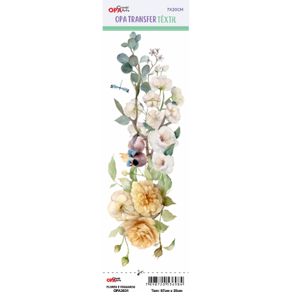 Transfer Têxtil 7x20cm  Opa 3831 Flores e Pássaros