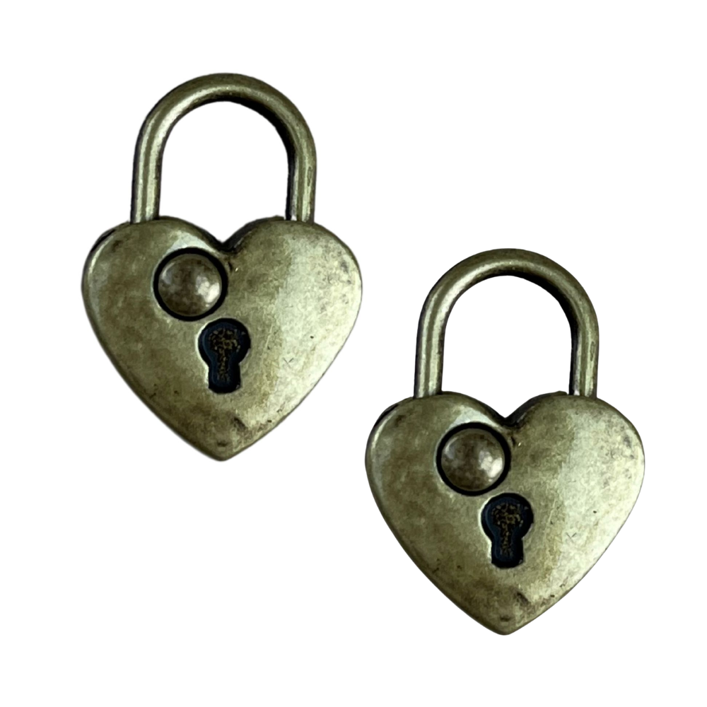 Cadeado Coração em Metal Ouro Velho 2,1x2,9cm Kit com 2 peças