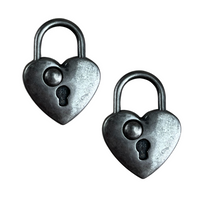 Cadeado Coração em Metal Prata Velho 2,1x2,9cm Kit com 2 peças