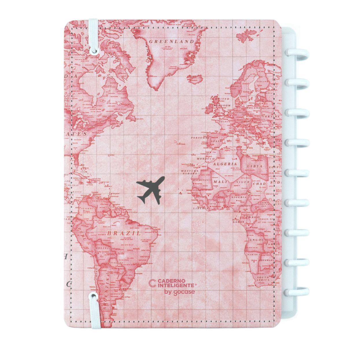 Caderno Inteligente Mapa Mundi Rosa by Gocase Médio 25,5x19cm - Palácio da Arte