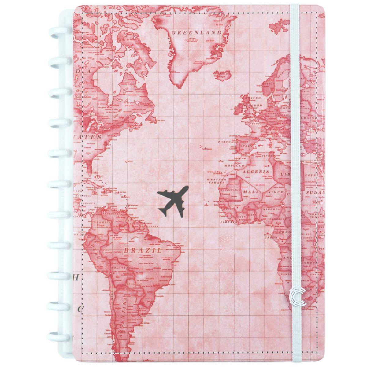 Caderno Inteligente Mapa Mundi Rosa Grande Universitário 28x21,5cm - Palácio da Arte