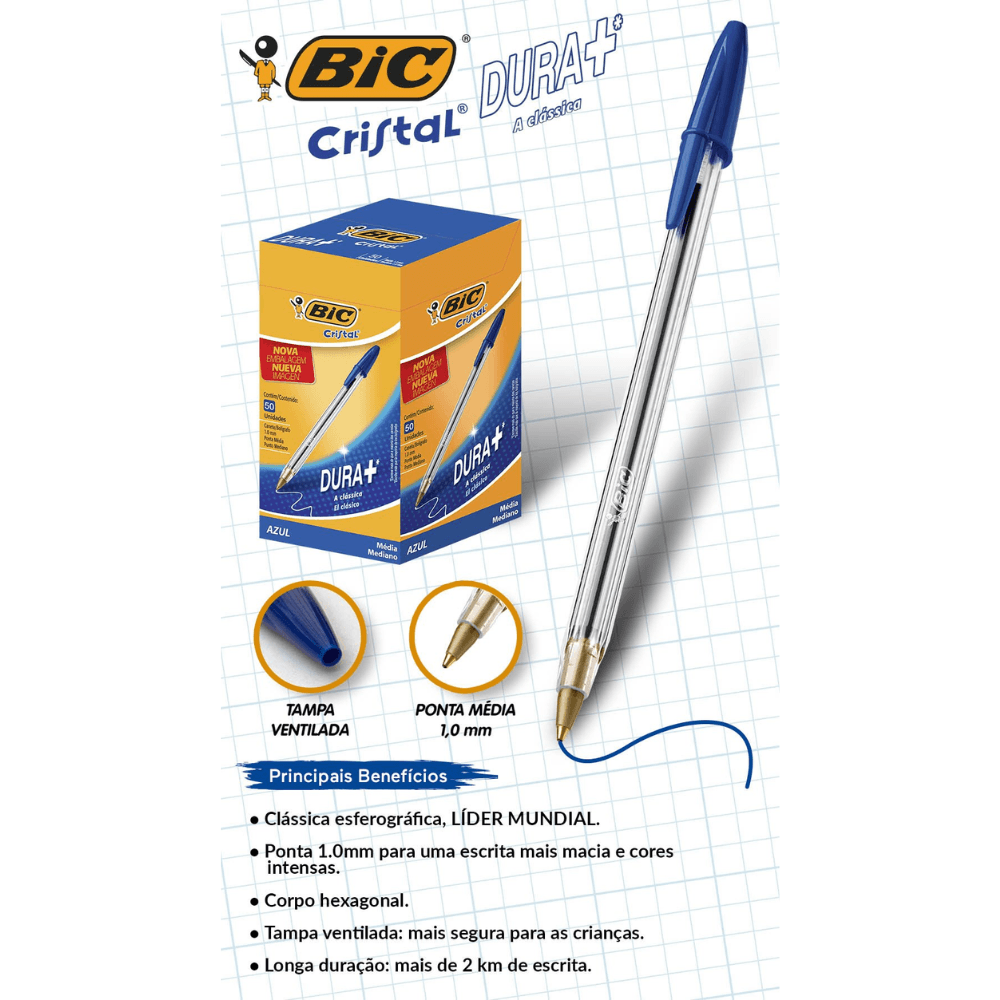 Caneta Bic Cristal Azul Clássica Esferográfica Média - Palácio da Arte