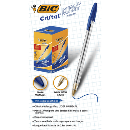 Caneta Bic Cristal Azul Clássica Esferográfica Média - Palácio da Arte