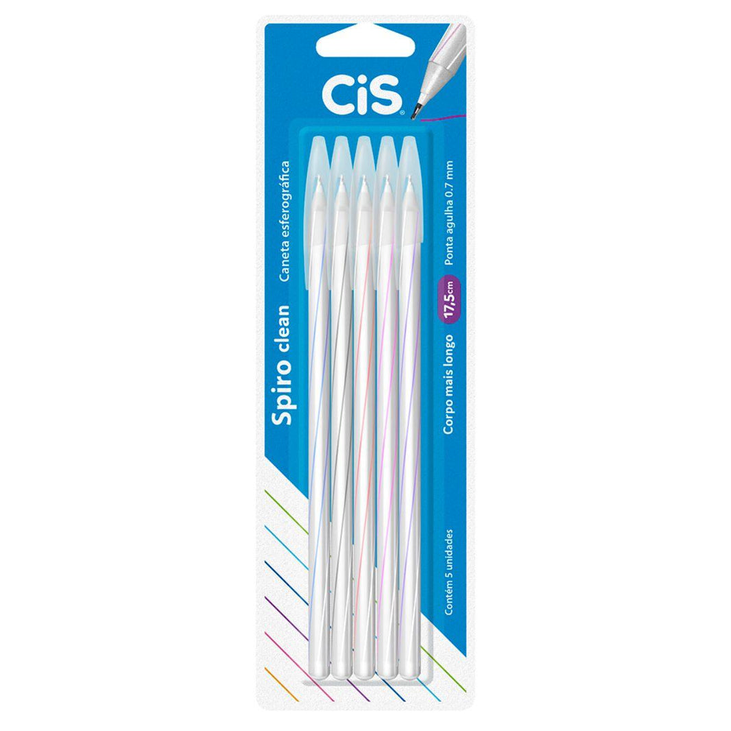 Caneta Cis Spiro Clean Esferográfica Kit com 5 cores Ponta Agulha 0.7mm - Palácio da Arte