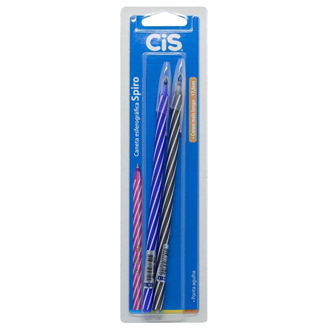 Caneta Cis Spiro Esferográfica Kit com 2 cores Ponta Agulha 0.7mm - Palácio da Arte