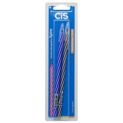 Caneta Cis Spiro Esferográfica Kit com 2 cores Ponta Agulha 0.7mm - Palácio da Arte