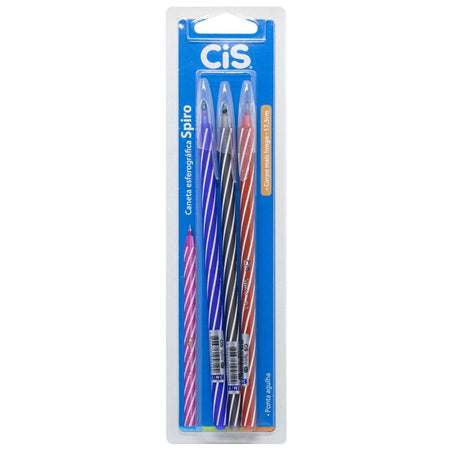 Caneta Cis Spiro Esferográfica kit com 3 cores Ponta Agulha 0.7mm - Palácio da Arte