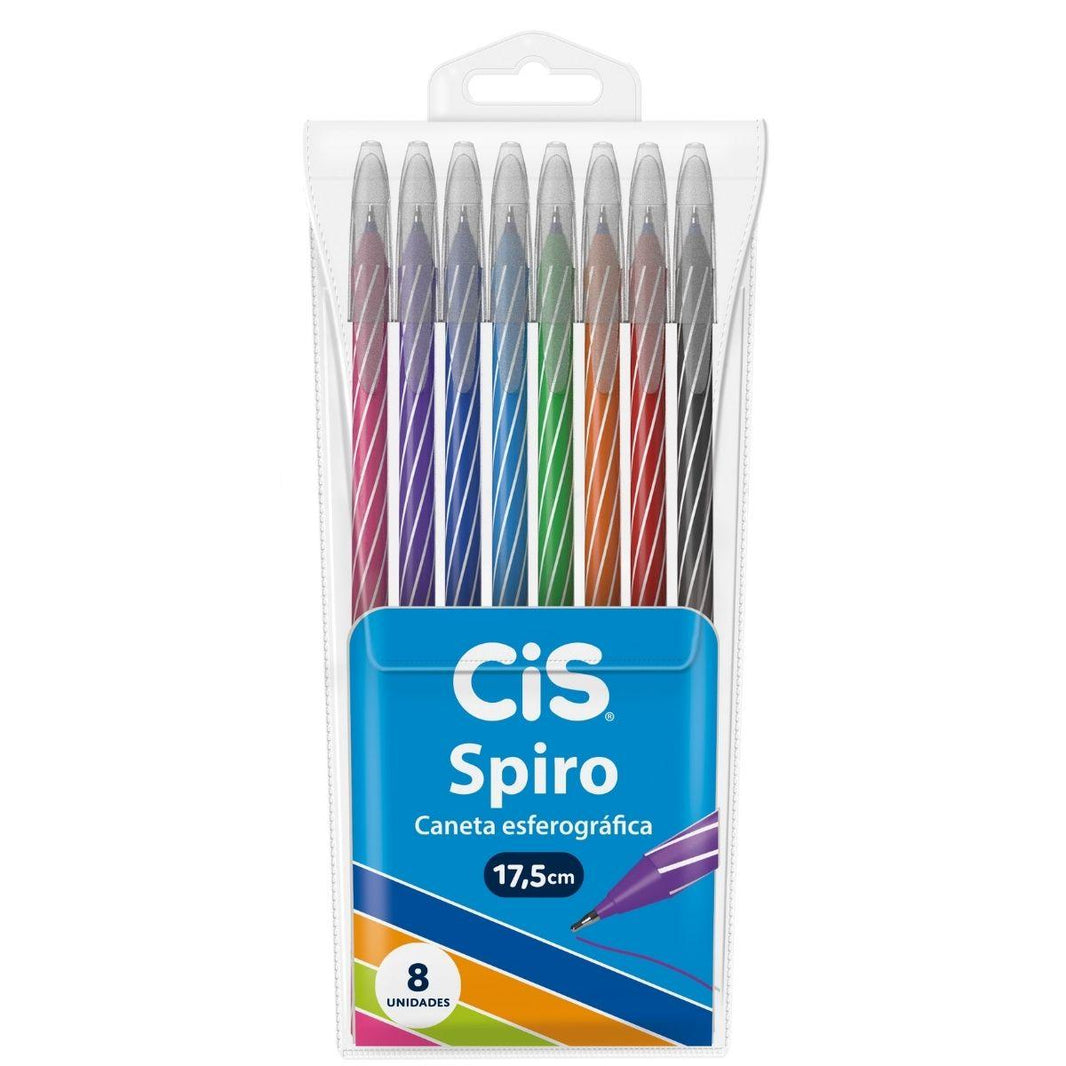 Caneta Cis Spiro Esferográfica kit com 8 cores Ponta Agulha 0.7mm - Palácio da Arte