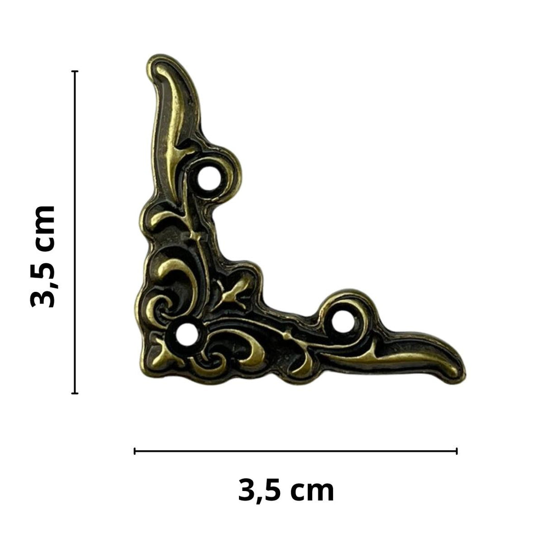 Cantoneira Elegante em Metal Ouro Velho M 3,5x3,5cm Kit com 2 peças - Palácio da Arte
