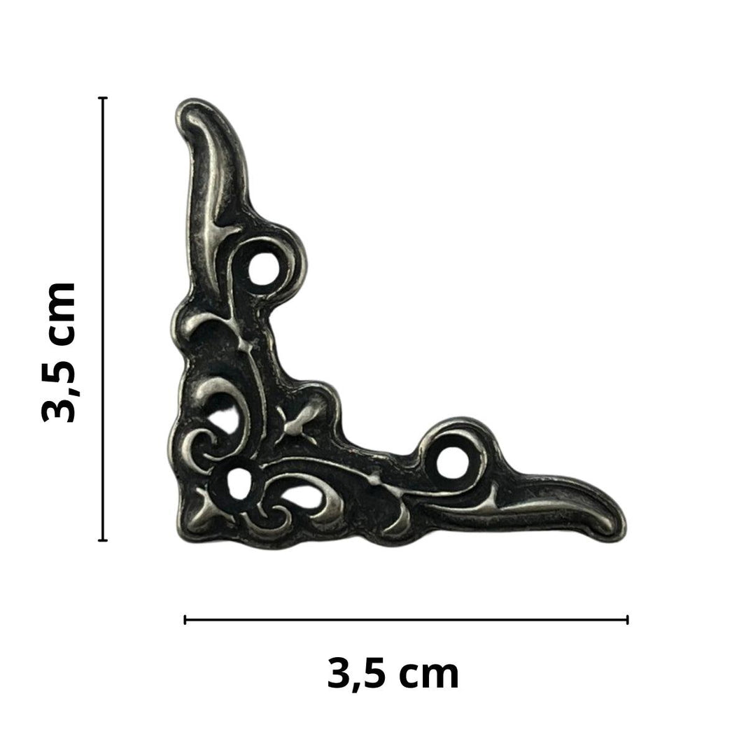 Cantoneira Elegante em Metal Prata Velho M 3,5x3,5cm Kit com 2 peças - Palácio da Arte