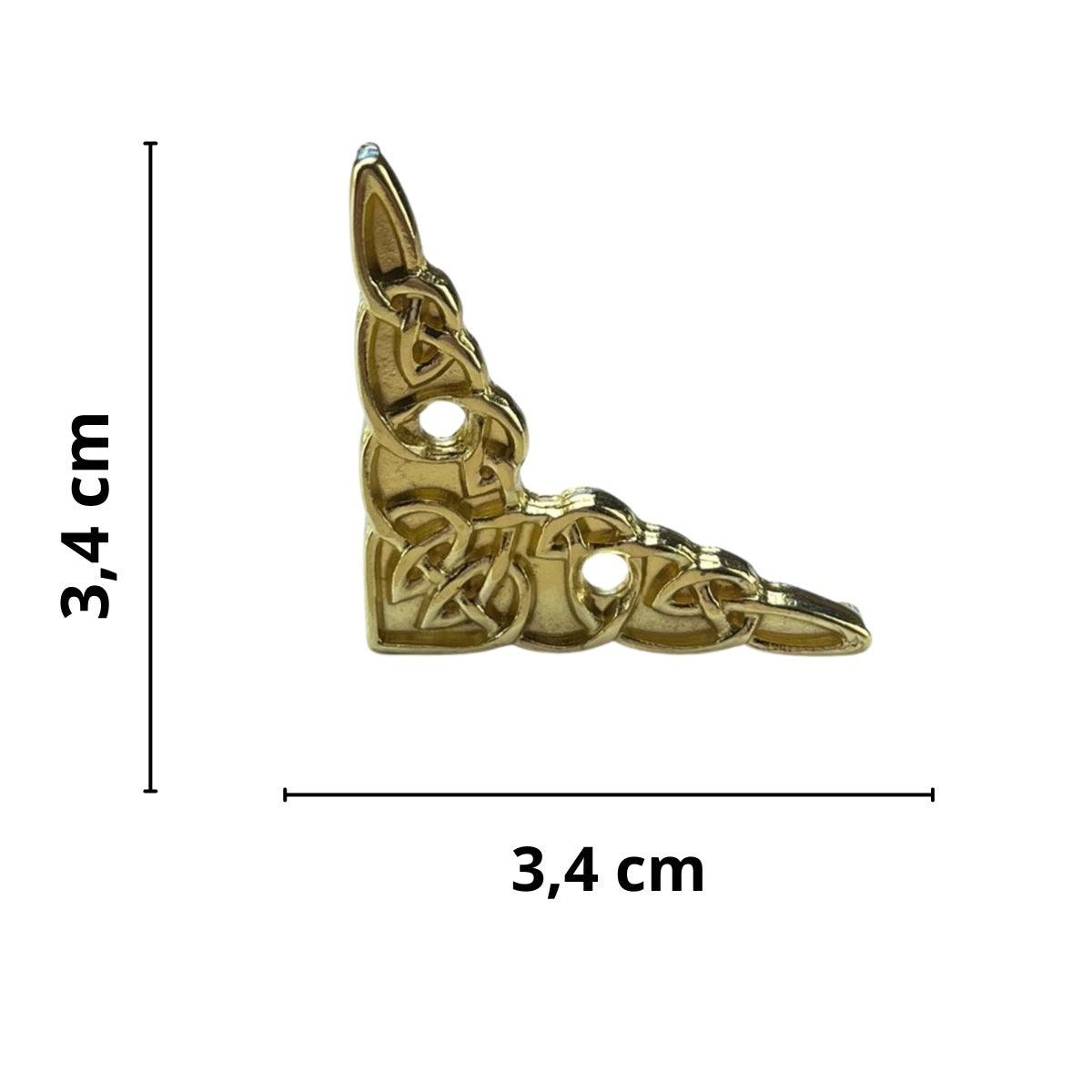 Cantoneira Entrelaçada em Metal Dourado 3,4x3,4cm Kit com 2 peças - Palácio da Arte