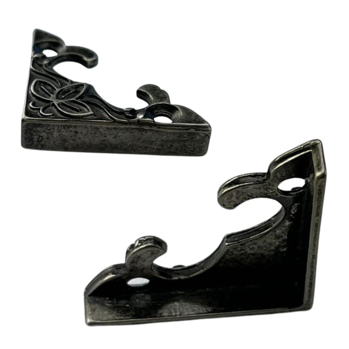 Cantoneira Flor em Metal Prata Velho M 2,8x2,8cm Kit com 2 peças - Palácio da Arte