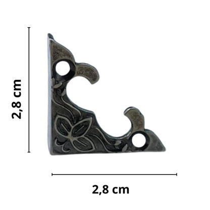 Cantoneira Flor em Metal Prata Velho M 2,8x2,8cm Kit com 2 peças - Palácio da Arte