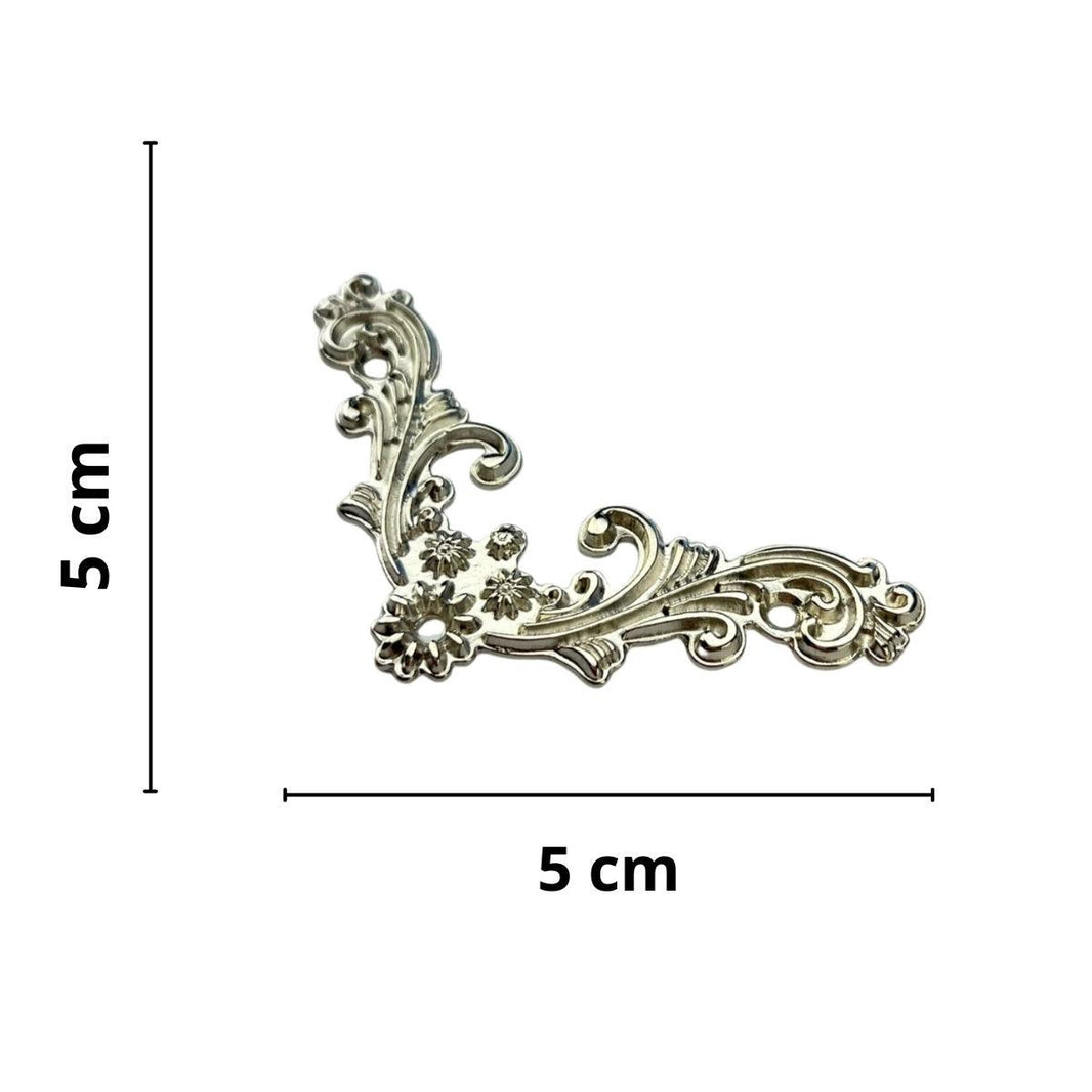 Cantoneira Floral em Metal Niquel 5x5cm Kit com 2 peças - Palácio da Arte