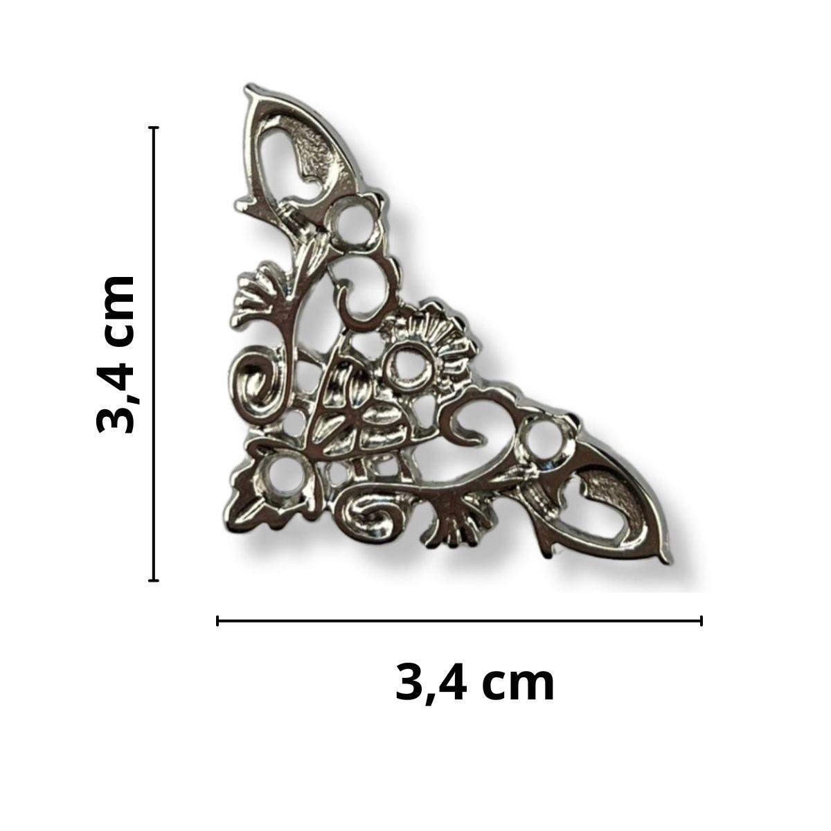 Cantoneira New Floral em Metal Niquel 3,4x3,4cm Kit com 2 peças - Palácio da Arte