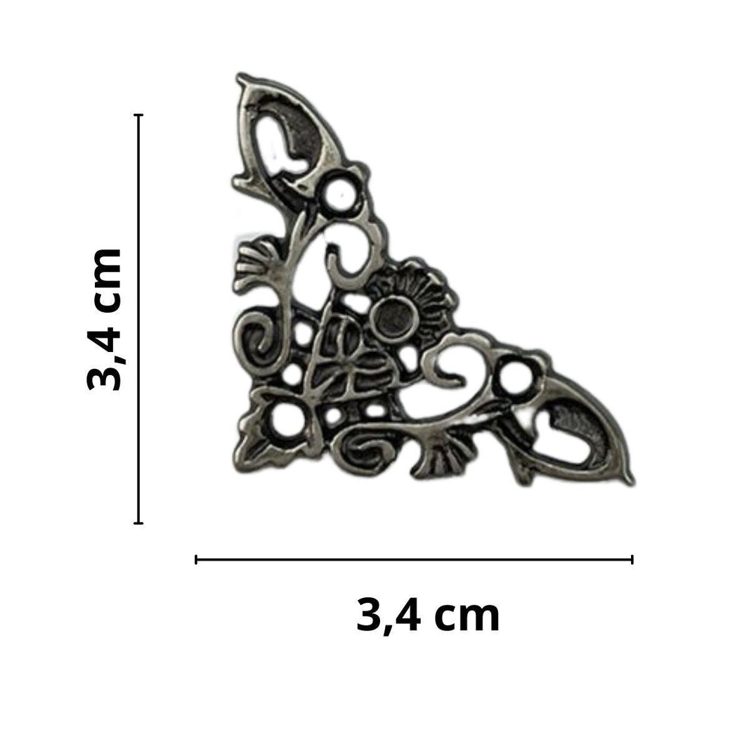 Cantoneira New Floral em Metal Prata Velho 3,4x3,4cm Kit com 2 peças - Palácio da Arte
