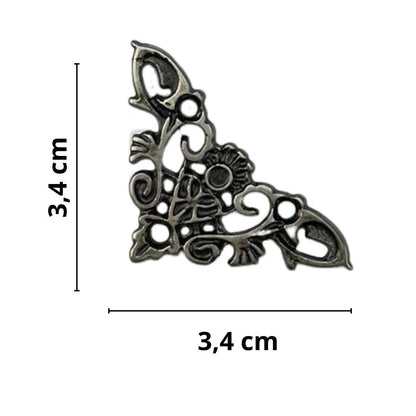 Cantoneira New Floral em Metal Prata Velho 3,4x3,4cm Kit com 2 peças - Palácio da Arte