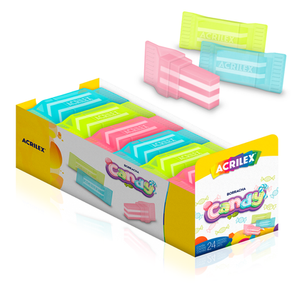Borracha Escolar Balas Candy Acrilex 8x2,5x1,5cm