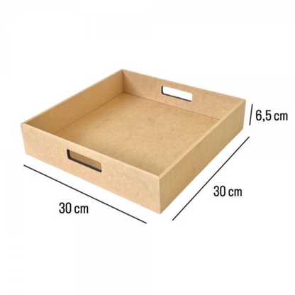 Bandeja em MDF Quadrada com Alça Reta Clean 30x30x6,5cm