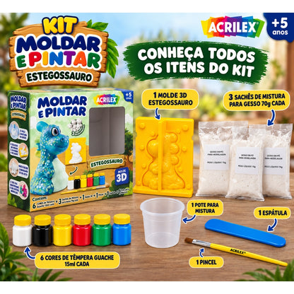 Kit Moldar e Pintar com Gesso Acrilex Estegossauro