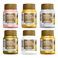 Kit 6 Tintas Acrílica Metálica Acrilex 37ml Metal Colors