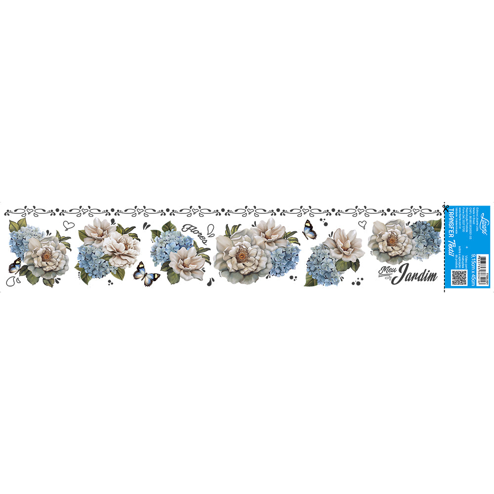 Transfer Têxtil Litoarte 45x9 TTB6-001 Barrado Magnólia e Hortência