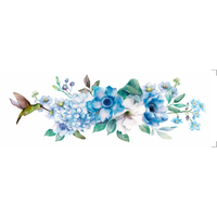 Transfer Têxtil 7x20cm  Opa 3830 Flores Azuis e Beija Flor