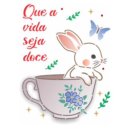 Stencil OPA 15x20 3770 Páscoa Coelho na Xícara