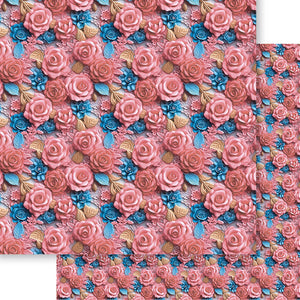 Papel Scrapbook Litoarte SD-1326 Rosa 3D Coral e Azul 30,5x30,5cm