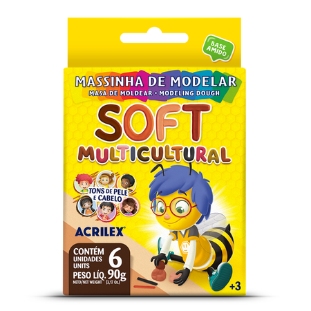 Massinha de Modelar Soft Multicultural Acrilex 90g com 6 unidades