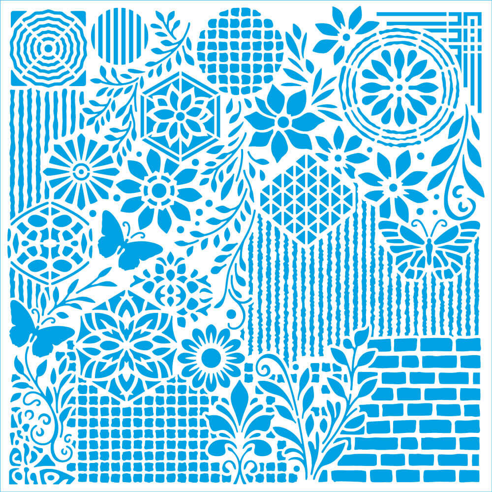 Stencil Litoarte 20x20cm STXX-315 Mix Media Borboleta e Flores