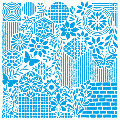 Stencil Litoarte 20x20cm STXX-315 Mix Media Borboleta e Flores