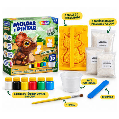 Kit Moldar e Pintar com Gesso Acrilex Tricerátopo