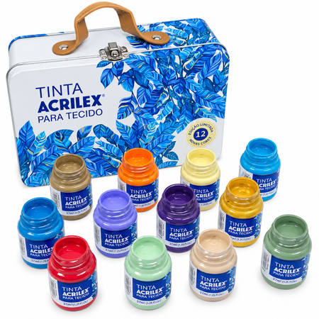 Kit Tinta para Tecido Fosca Acrilex 37ml Maleta 12 cores Edição Limitada