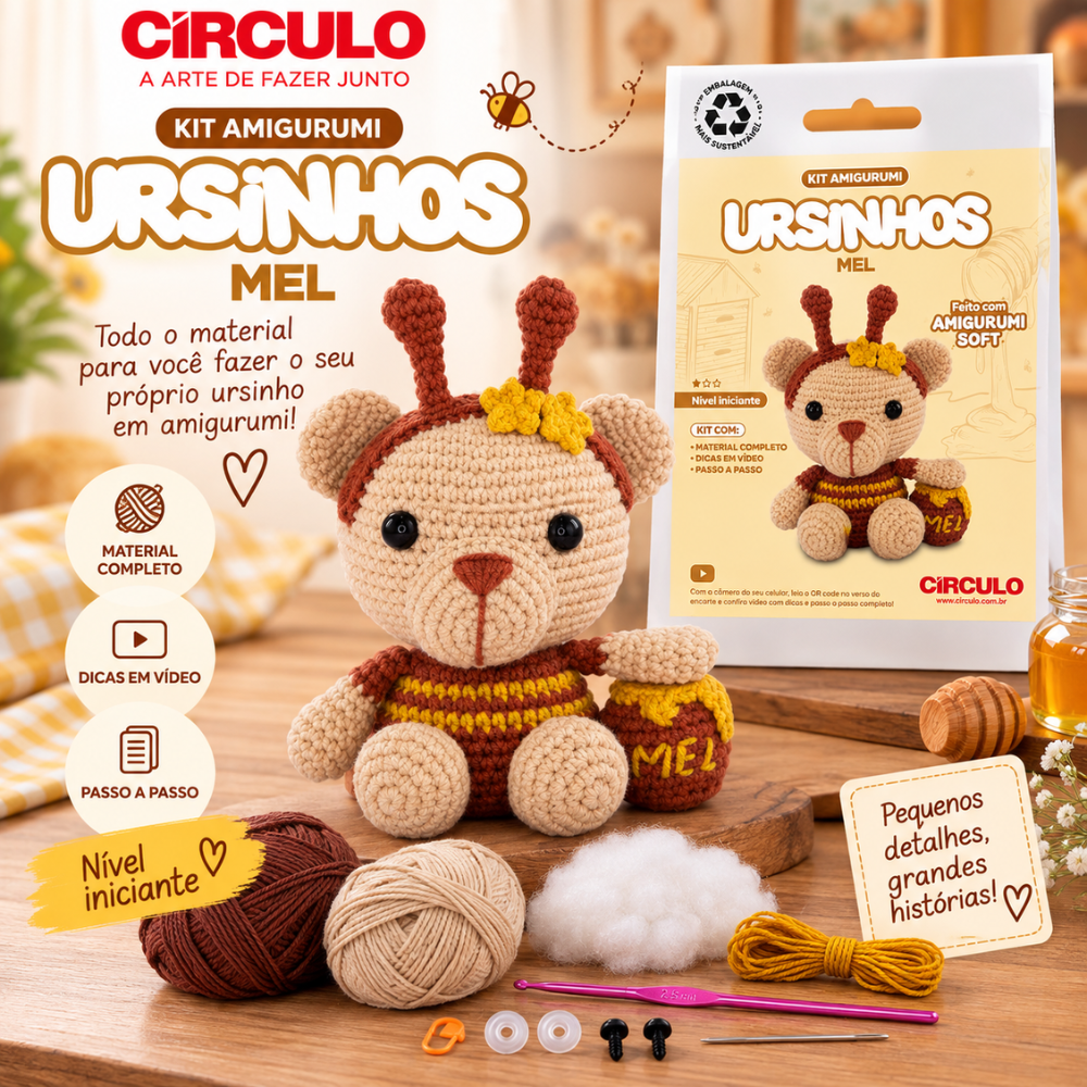 Kit Amigurumi Ursinhos Soft Círculo Cor 04 Mel