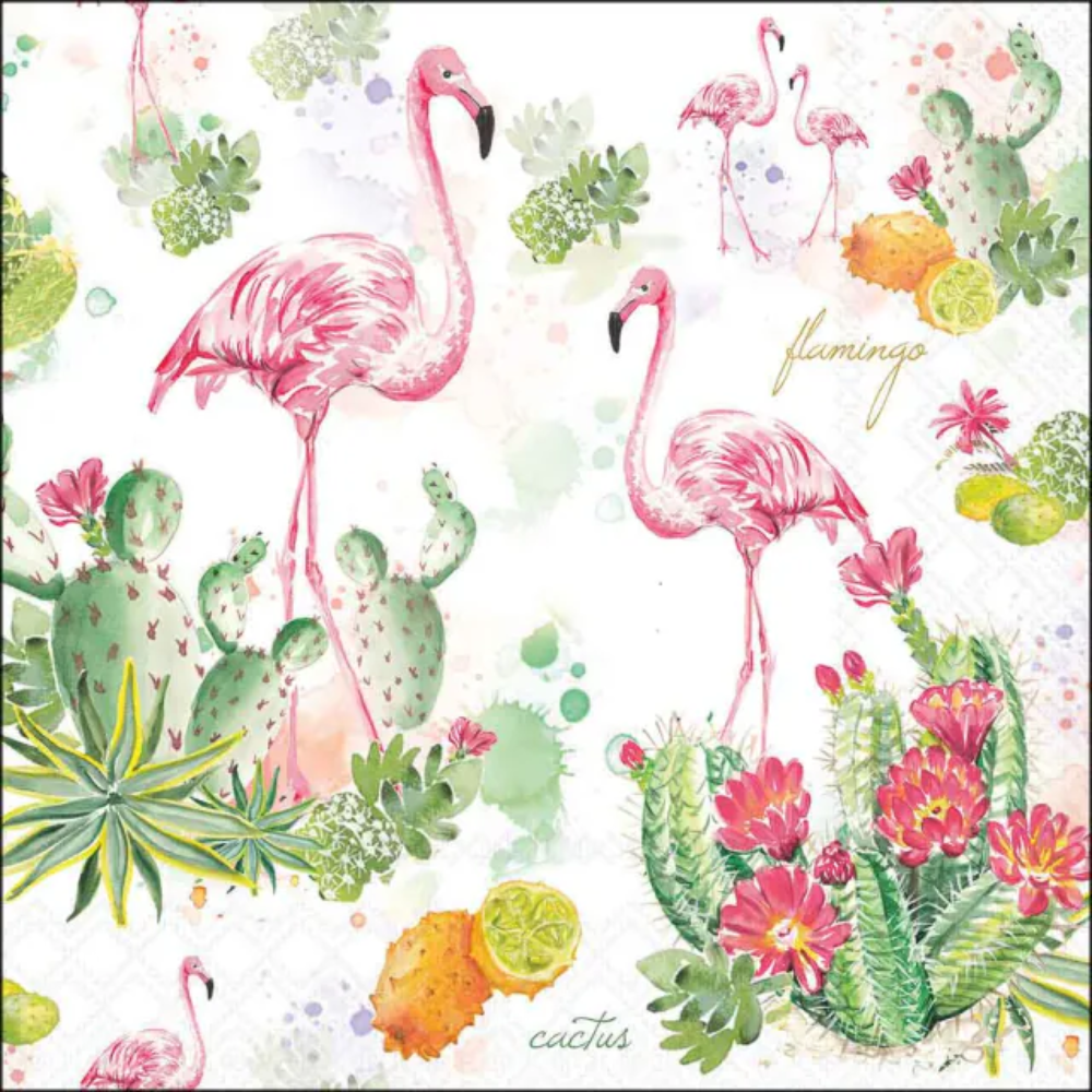 Guardanapo de Papel Decoupage 33x33 Flamingo and Cactus 13320605