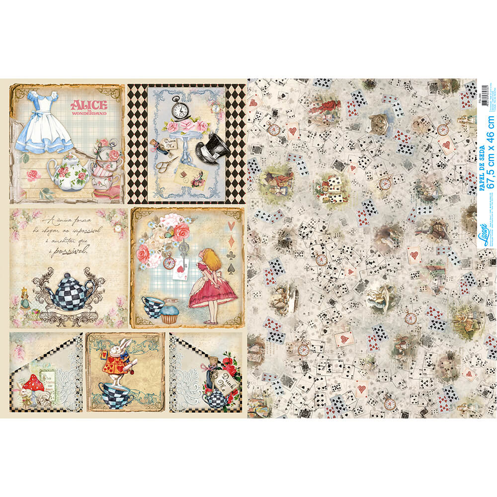 Papel Seda Litoarte PSL-066 Alice País das Maravilhas 67,5x46cm