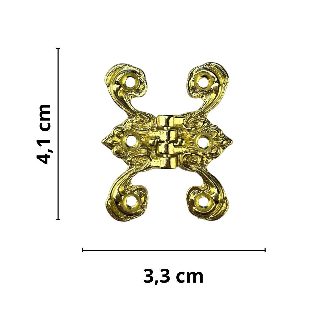 Dobradiça Borboleta Colonial M em Metal Dourado 4,1x3,3cm Kit com 2 peças - Palácio da Arte