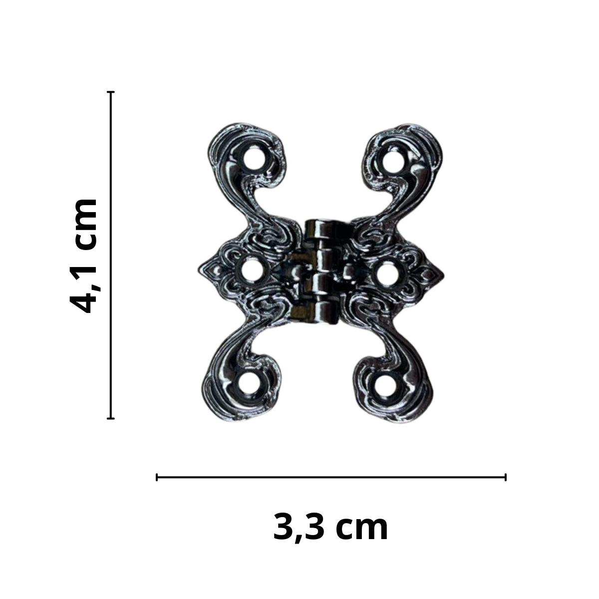 Dobradiça Borboleta Colonial M em Metal Grafite 4,1x3,3cm Kit com 2 peças - Palácio da Arte