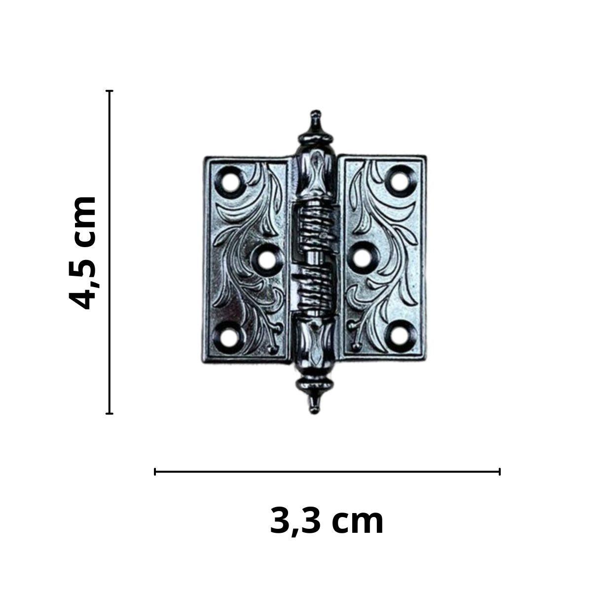 Dobradiça Reta Folhagem M em Metal Grafite 4,5x3,3cm Kit com 2 peças - Palácio da Arte