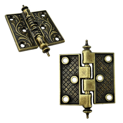 Dobradiça Reta Folhagem M em Metal Ouro Velho 4,5x3,3cm Kit com 2 peças - Palácio da Arte