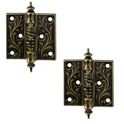 Dobradiça Reta Folhagem M em Metal Ouro Velho 4,5x3,3cm Kit com 2 peças - Palácio da Arte
