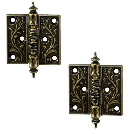 Dobradiça Reta Folhagem M em Metal Ouro Velho 4,5x3,3cm Kit com 2 peças - Palácio da Arte